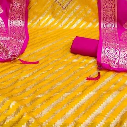 kalini Yellow Banarasi Jacquard With Gota Patti Work Unstitched Dress Material image 2