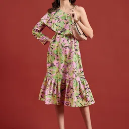 all about you Floral Print One shoulder A-Line Midi Dress-picture-18