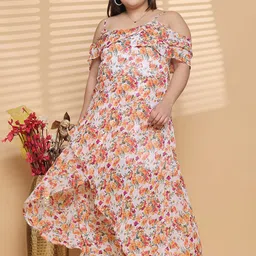 theRebelinme Women Plus Size Floral Printed Shoulder Straps Layered A-Line Maxi Dress image 1