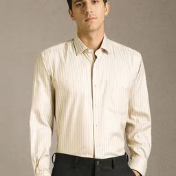 Luxure by Louis Philippe Men Vertical Striped Spread Collar Pure Cotton Formal Shirt-image-68