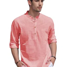 BHUVIKOO Band Collar Roll-Up Sleeves Straight Short Kurta-picture-23