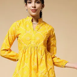 Womenster Women Geometric Print Mandarin Collar Cotton Empire Top-picture-5