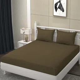 Bromwick Brown Striped 250 TC King Bedsheet with 2 Pillow Covers-image-11