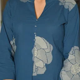 SZN Blue Printed Tunic with Solid Palazzos Co-Ords image 3