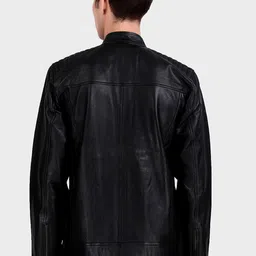 MaheTri Men Mandarin Collar Solid Lightweight Leather Jacket image 3