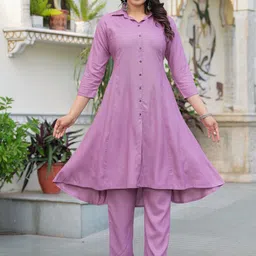 Pistaa Women Solid A-Line Kurta with Trousers-image-84