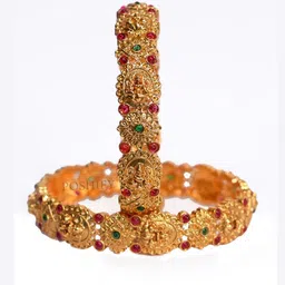 POSHIFY Set of 2 Gold-Plated Pure Brass Artificial Stones and Beads Bangles-picture-23