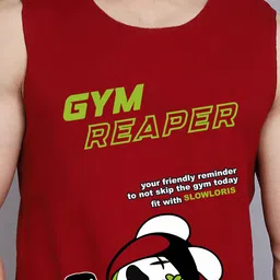 SLOWLORIS Pack Of 2 Printed Round Neck Bio-Wash Cotton Gym Vests image 3