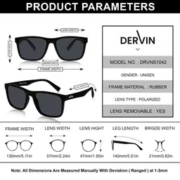 Dervin Unisex Grey Lens & Black Wayfarer Sunglasses with Polarised and UV Protected image 2