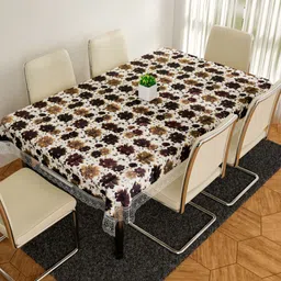 Aura White Floral Anti-Skid Plastic 6-Seater Table Cover-image-44
