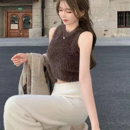 StyleCast Women Self Design Sleeveless Crop Sweater Vest-picture-36