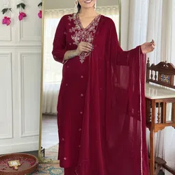 SZN Women Ethnic Motifs Embroidered Kurta with Palazzos & Dupatta-picture-19