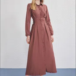 Trendyol Shirt Collar Puff Sleeves Shirt Midi Dress-picture-38