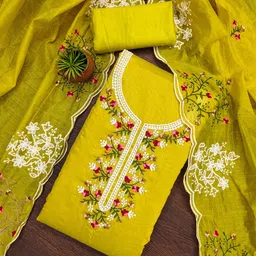 SAINOOR Floral Embroidered Semi-Stitched Dress Material-image-8