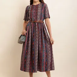 Moda Rapido Women 1 Ethnic Motifs Print Fit & Flare Midi Dress-picture-41