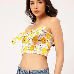 DressBerry Floral Frenzy Bow-Front Smocked Tube Crop Top image 3