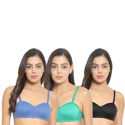 Women Cotton L-Blue,Green,Black Padded Non-Wired Lingerie Bra Sport wear Gym Crop Tank Top-image-30