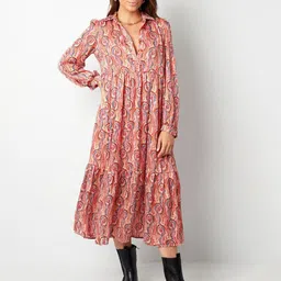 Greenishpink Women Floral Print A-Line Midi Dress-picture-13