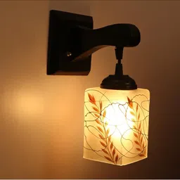 1ST TIME Brown & Black Printed Wood Traditional Square Shaped Wall Lamp-picture-17