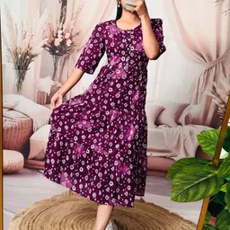 GROMint Women Floral Printed A-Line Midi Dress image 3