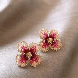 KRENOZ Gold-Plated Artificial Beaded Floral Shaped Studs-picture-31