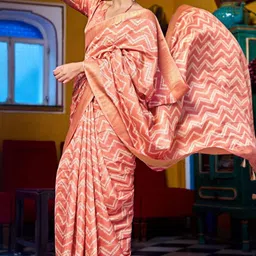 KALINI Woven Design Zari Silk Blend Handloom Leheriya Saree image 5