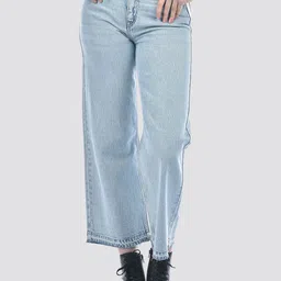 CAMLA Women Wide Leg Mid-Rise Clean Look Non Stretchable Jeans-image-60