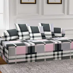 Arrabi 6-Pcs Black & Pink Printed Diwan Set image 1