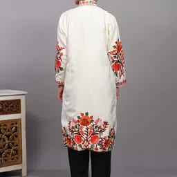 Exotic India Women Floral Woollen Longline Tailored Jacket with Embroidered image 2