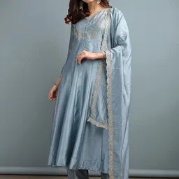 all about you Women Ethnic Motifs Embroidered Regular Thread Work Kurta with Trousers & With Dupatta image 2