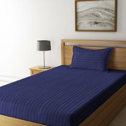 Myntra Elegant Homes Blue 300 TC Single Bedsheet with 1 Pillow Covers-picture-22