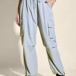 QIOA Women Relaxed Loose Fit High-Rise Cargo Parachute Trousers-image-99