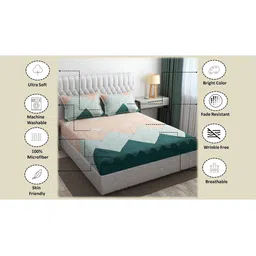 Filymore Peach Printed Microfiber 300 TC Double King Fitted Bedsheet Set 2.4m x 2.2m image 5