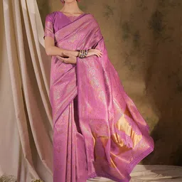 DEVATITHI Ethnic Motifs Zari Silk Blend Banarasi Saree-picture-12