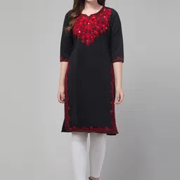 ILMA CREATION Women Embroidered Woollen Kurta-image-12