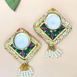 THE HOME CO. Gold-Toned & Green Set of 2 Candle Holder image 1