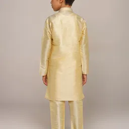 DEVOILER Boys Quirky Printed Mandarin Collar Dupion Silk Straight Kurta image 3