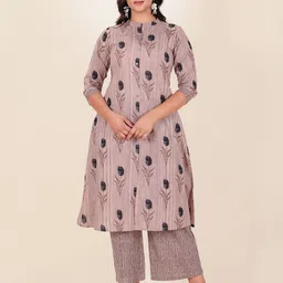Aramya Floral Printed Three-Quarter Sleeves A-Line Pure Cotton Kurta image 2