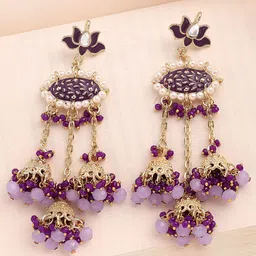 KARATCART Women Gold-Plated Studded Kundan Tassel Drop Earrings-image-39