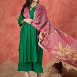 InWeave Women Solid A-Line Kurta with Palazzos & Dupatta-picture-36