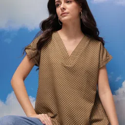 CORSICA Polka Dot Print Extended Sleeves short Top-image-72