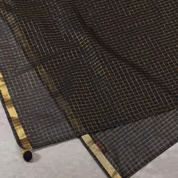 Lakshita Women Midnight Blue Checked Woven Design Chanderi Dupatta image 5