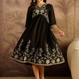 Sangria Floral Embroidered Fit & Flare Dress-image-64