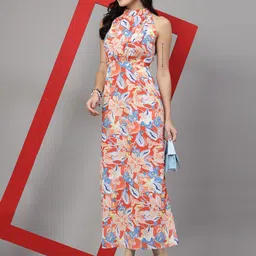 JEFF COOPER Women Floral Printed Halter Neck Crepe Maxi Dress-picture-41