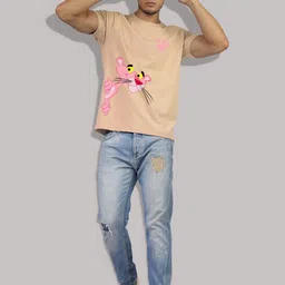 Greylongg Men Pink Panther Graphic Printed Round Neck Slim Fit T-shirt image 2