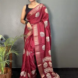 HERE&NOW Woven Design Zari Pure Silk Ready to Wear Jamdani Saree-picture-16