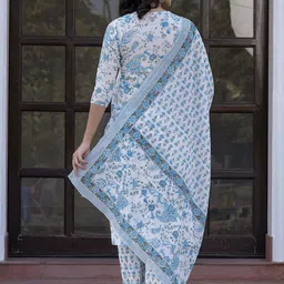 KALINI Paisley Printed Mirror Work Straight Pure Cotton Kurta With Trousers & Dupatta image 2