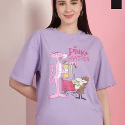 Tromko Women Pack of 2 Pink Panther Graphic Printed Round Neck Cotton Oversized T-shirts-picture-32