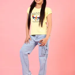 V-Mart Girls Printed Extended Sleeves Applique T-shirt image 3