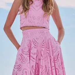 miss mosa by akanksha Alamode By Akanksha Pink Celine Eyelet Summer Coord Set image 3